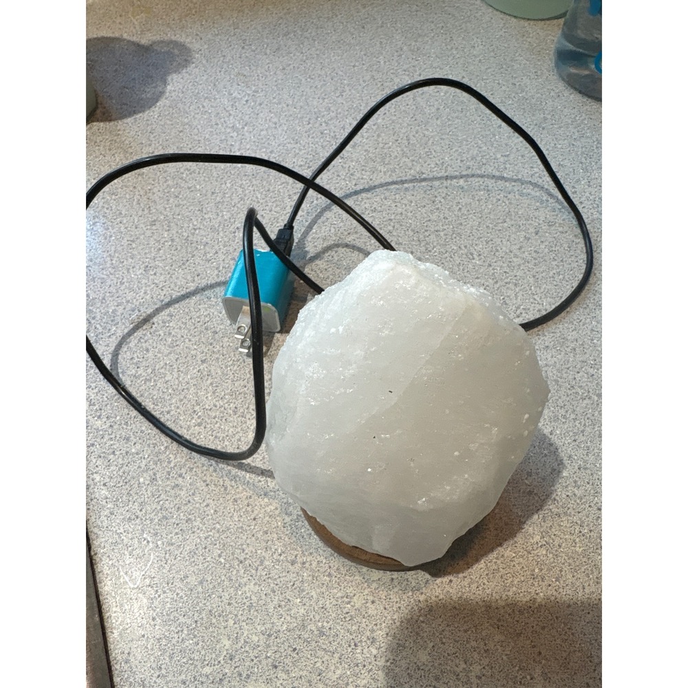 White Himalayan Salt Mood Yoga Lamp with Wood Base Color‎ Changing LED